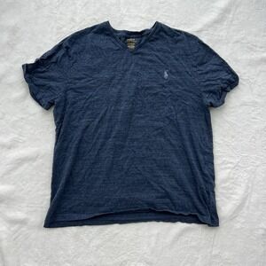 Polo Ralph Lauren Shirt Mens L Navy 100% Cotton Pony V-Neck Short Sleeve Preppy